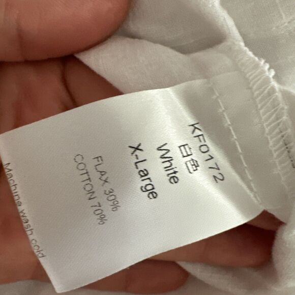 White Linen Collarless Button Shirt Roll Tab Sleeve Women’s Size XL Pock… - Picture 11 of 11